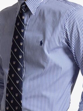 Ralph Lauren Blue and White Vertical Stripe Dress Shirt with Red Pony